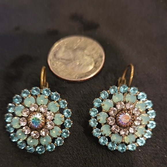 Dazzling Turquoise and Gold Floral Earrings - Picture 3 of 3